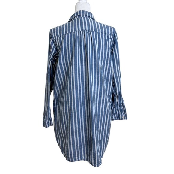 CP Shades Womens Collared Top Striped Blue Tunic Pockets Cotton Size S - Picture 3 of 8